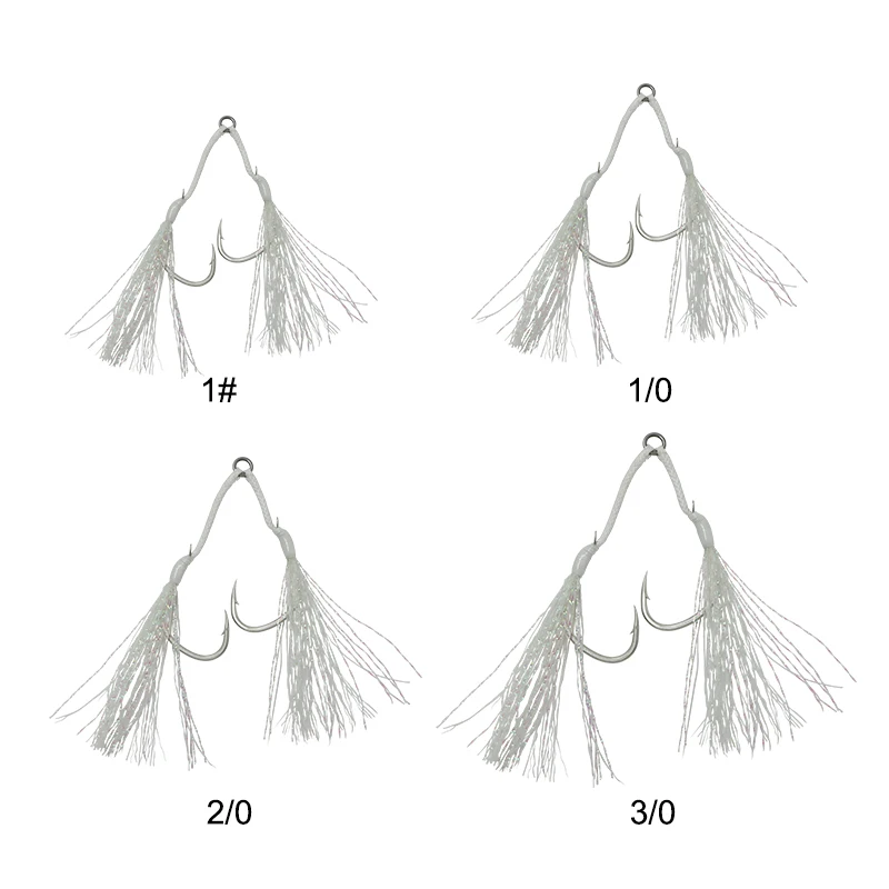 Gancho de abrazadera tipo ranura TJH "T", línea de asistencia PE atada con anillo sólido de acero inoxidable, Gancho Doble luminoso para pesca marina, 10 Uds. - imagen 3