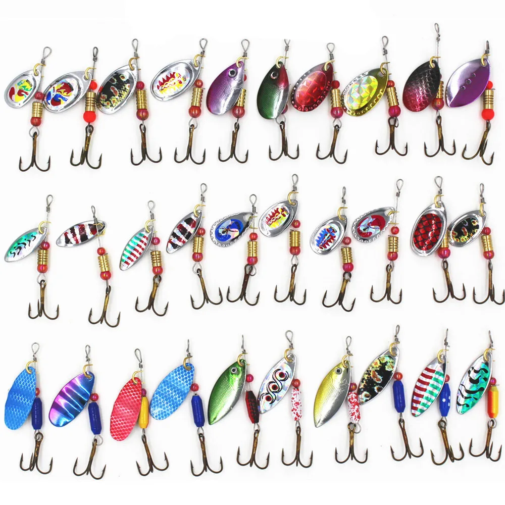 5/10/15/20/30 Uds Kit de cuchara giratoria señuelo Señuelos de Pesca cebos artificiales anzuelos de Metal lubina trucha perca Lucio lentejuelas giratorias