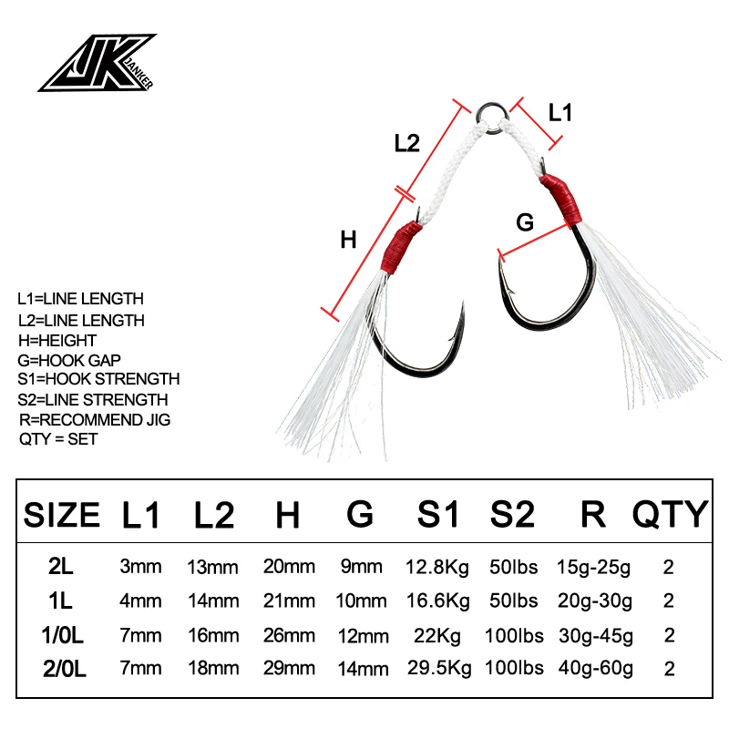Iseama-Juego de anzuelos luminosos de doble asistencia para pesca, anzuelos de acero de alto carbono, anzuelos de pesca, plantilla de agua salada giratoria ligera japonesa, JK LAT-L - imagen 5