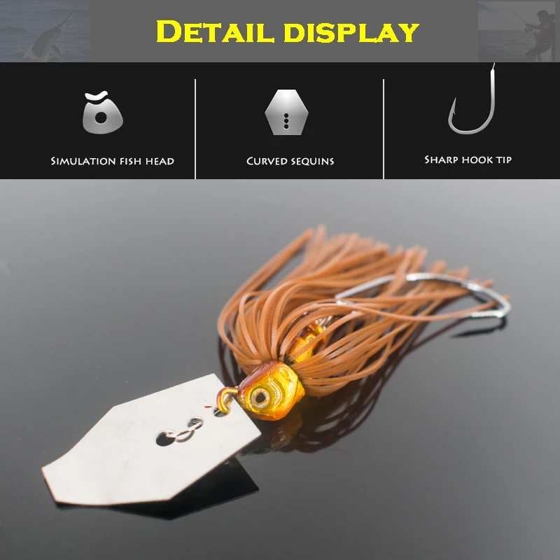 Cebo giratorio de lentejuelas de Metal con falda de silicona, cebos artificiales, anzuelos sin malezas para lubina, aparejos de pesca Wobbler, 12g - imagen 4