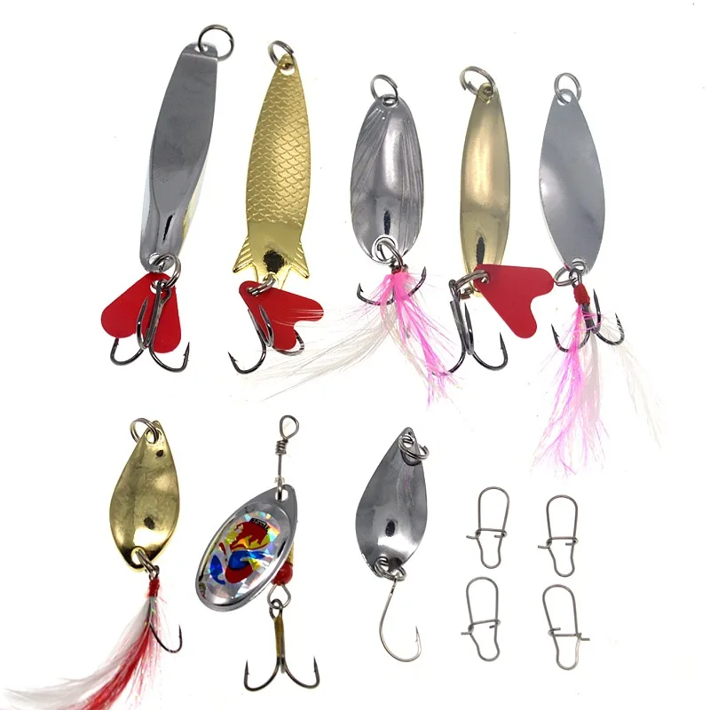 Señuelo de pesca de cuchara, cebo giratorio de Metal, lentejuelas artificiales, Kit de señuelos duros, juego de 8 piezas - imagen 2