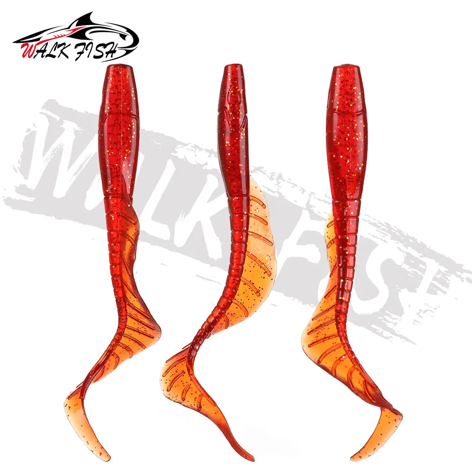 Caminar pescado 10 Uds 58MM 75MM 86MM realista cola larga señuelos de gusanos artificiales de silicona suave cebo bajo Pike señuelo para pesca Wobbler - imagen 3
