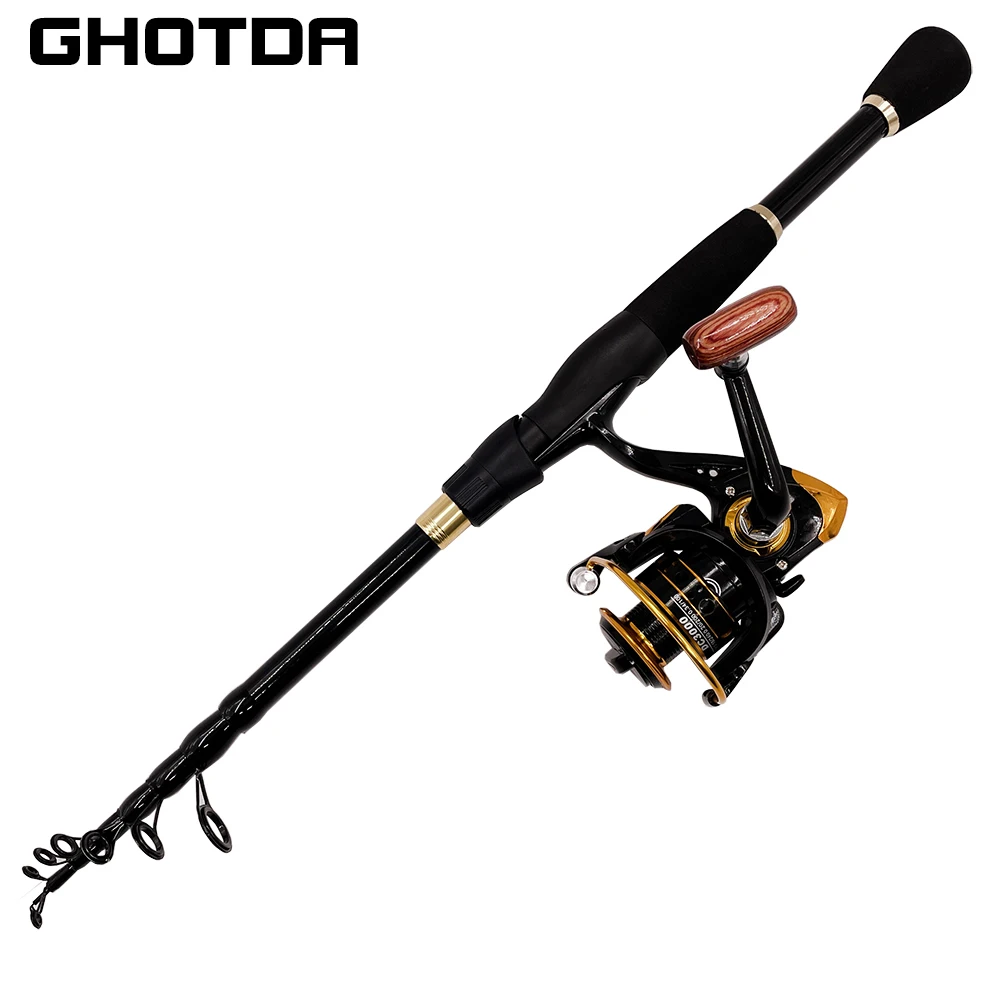 Ghotda-caña de pescar giratoria Fber de carbono, combinación de carrete de pesca telescópico, Kit de carrete, 1,6-2,4 m - imagen 3