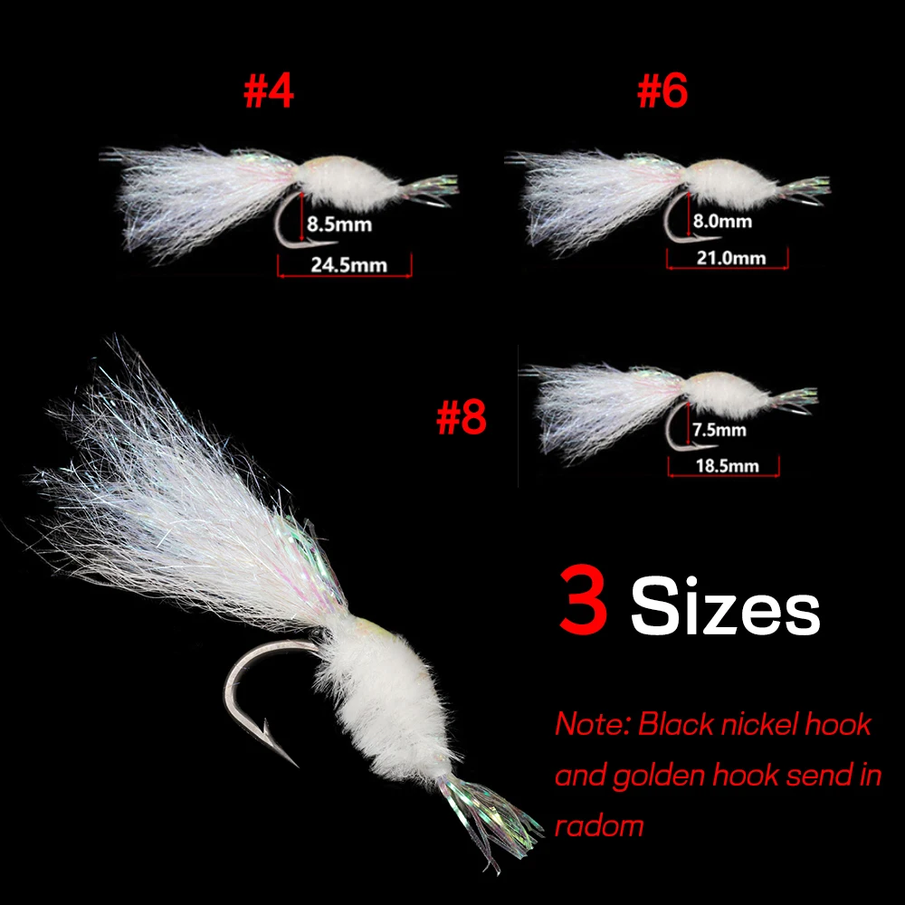 Elllv-señuelo luminoso para agua salada, moscas de agua dulce, lubina, trucha, salmón, 7 unids/lote por caja, #4 #6 #8, Perla blanca, ala de hielo, camarón, Mosca de sal - imagen 3