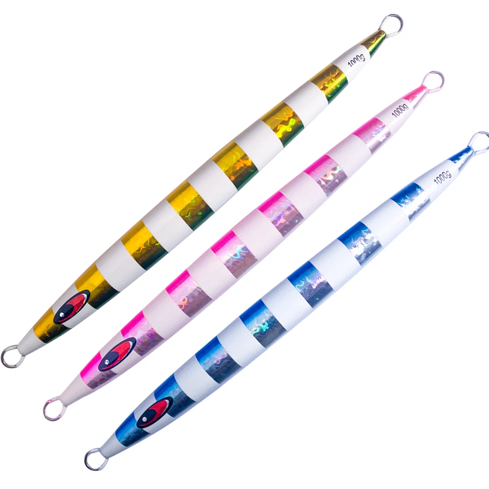 Cebo de arrastre de fundición de 1kg y 35cm de largo, Jigs de Metal duro de hundimiento supergrande y rápido, rayas de cebra, aparejos de señuelo de pesca de aguas profundas luminosos - imagen 4