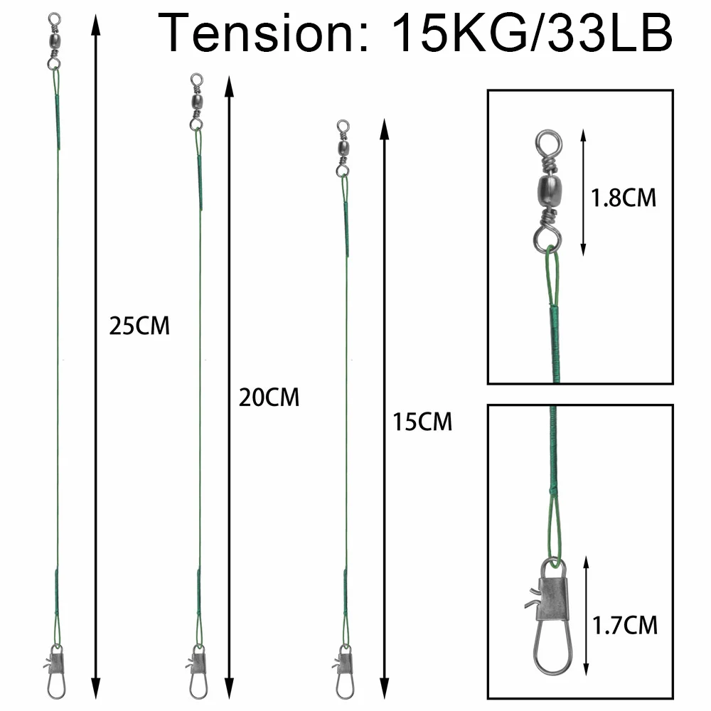 Línea de pesca de acero de 180 piezas, líder de alambre con correa de alambre giratoria de Seguridad, de Lucio señuelo, aparejos de guía de pesca de 15cm, 20cm, 25cm - imagen 3