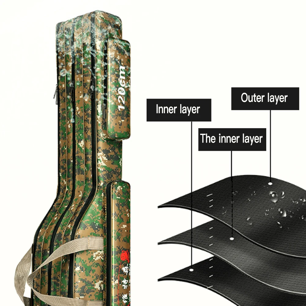 Bolsa de pesca grande de 2/3 capas, bolsa de almacenamiento multifuncional resistente al desgaste impermeable al aire libre, equipo de caña de pescar, línea de carrete, X439G - imagen 3