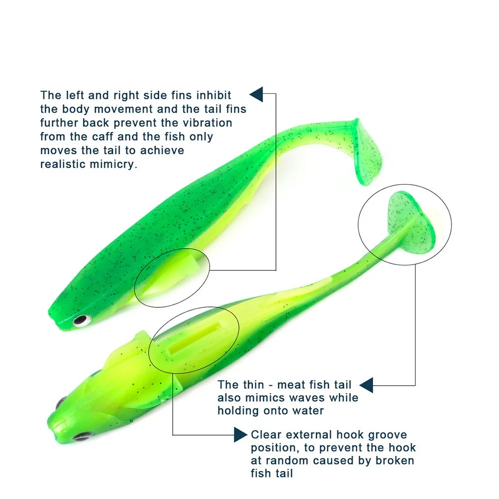 FTK 5 uds señuelo de pesca suave Spark Shad 3D Eye señuelo suave 101mm 130mm Wobblers cebo de silicona cola en T para lubina - imagen 3