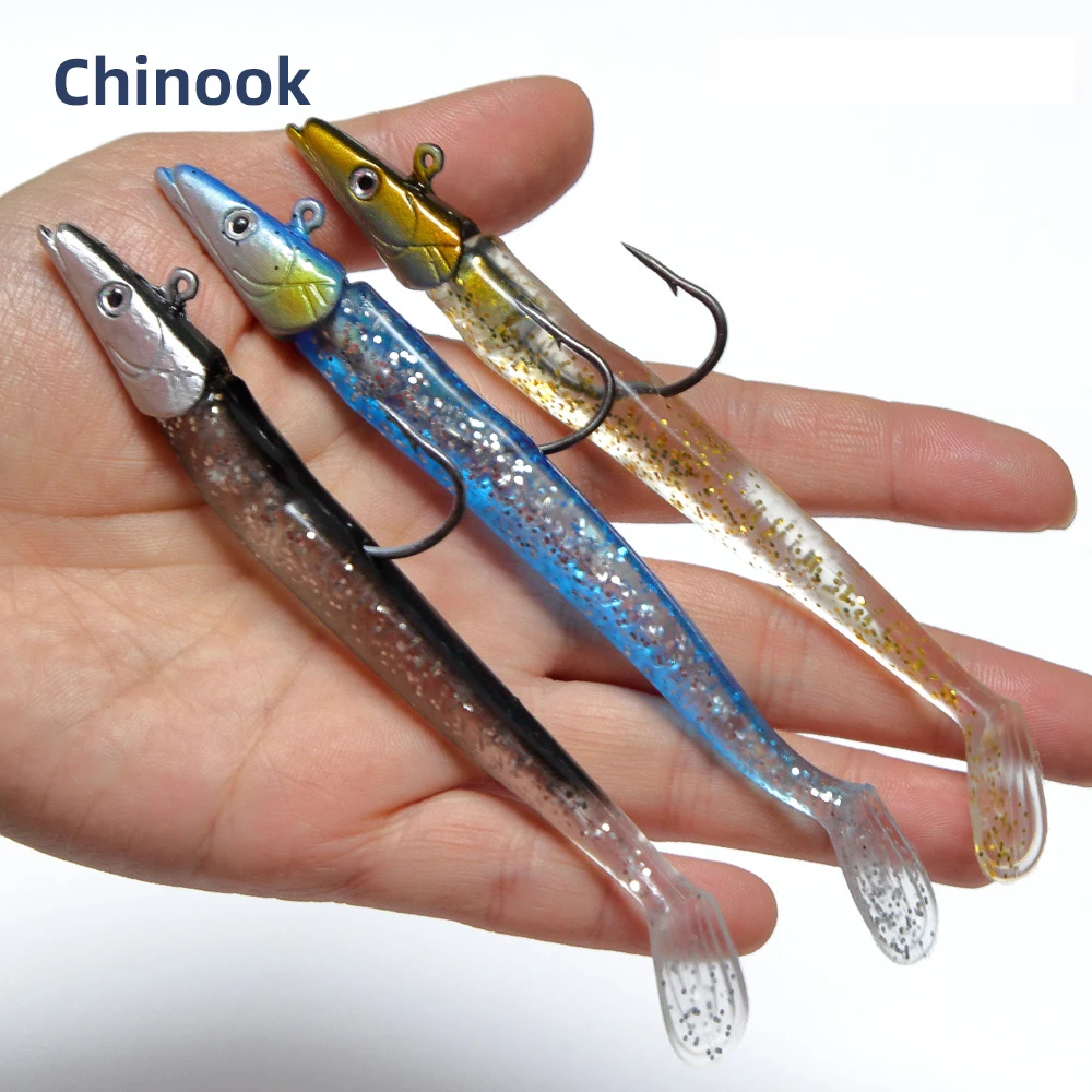 Chinook-Cebo blando de 125mm y 22g con cabeza de plantilla de plomo, señuelo de un solo gancho, Wobblers de gusano, cebo Artificial de silicona para pesca de peces - imagen 4