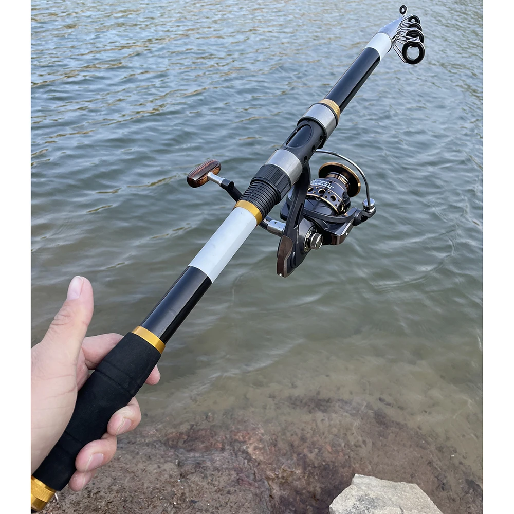 Caña de pescar con carrete telescópico y carrete giratorio, juego de señuelo de carbono, 2,1 M, 2,4 M, 2,7 M, 3,0 M - imagen 3