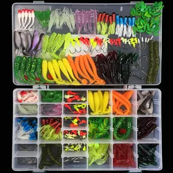 Juego de Señuelos de Pesca blandos mezclados, anzuelos de manivela con cabeza plomada, cebos artificiales de gusano, Kit de Señuelos de Pesca con caja, 301 unidades por lote