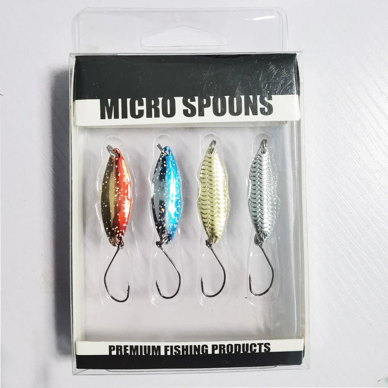 OBSESSION-Set de 4 unidades de señuelos giratorios, conjunto de lentejuelas con recubrimiento UV, purpurina Artificial, cuchara de Metal duro, percha para trucha, Chub, salmón con un solo gancho - imagen 5
