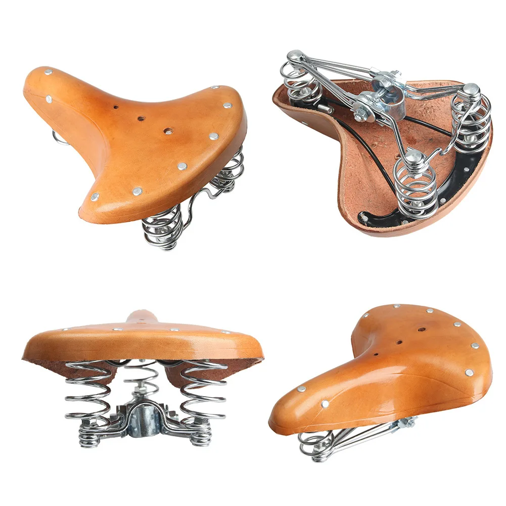 Asiento de cuero Retro de 3 muelles, cojín de absorción de impacto para ciclismo, Universal, cómodo, reemplazo, estilo antiguo, clásico - imagen 3