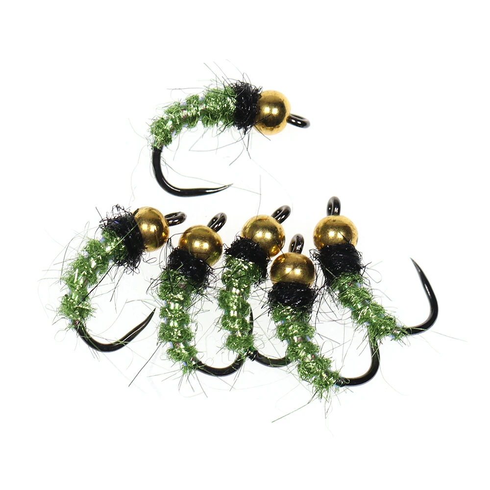 ICERIO-señuelo con cabeza de cuentas de latón, 6 piezas, anzuelo sin púas, para pesca de trucha, ninfa Caddis