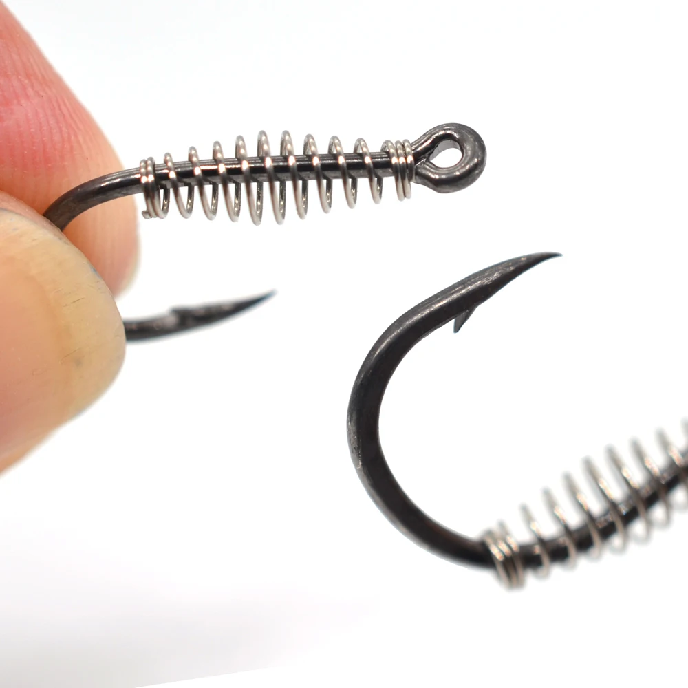 MNFT-anzuelo de pesca de 40 piezas, gancho de resorte de pesca de Color amarillo y acero fluorescente, con púas, círculo giratorio, para carpa, 3-12 # - imagen 5