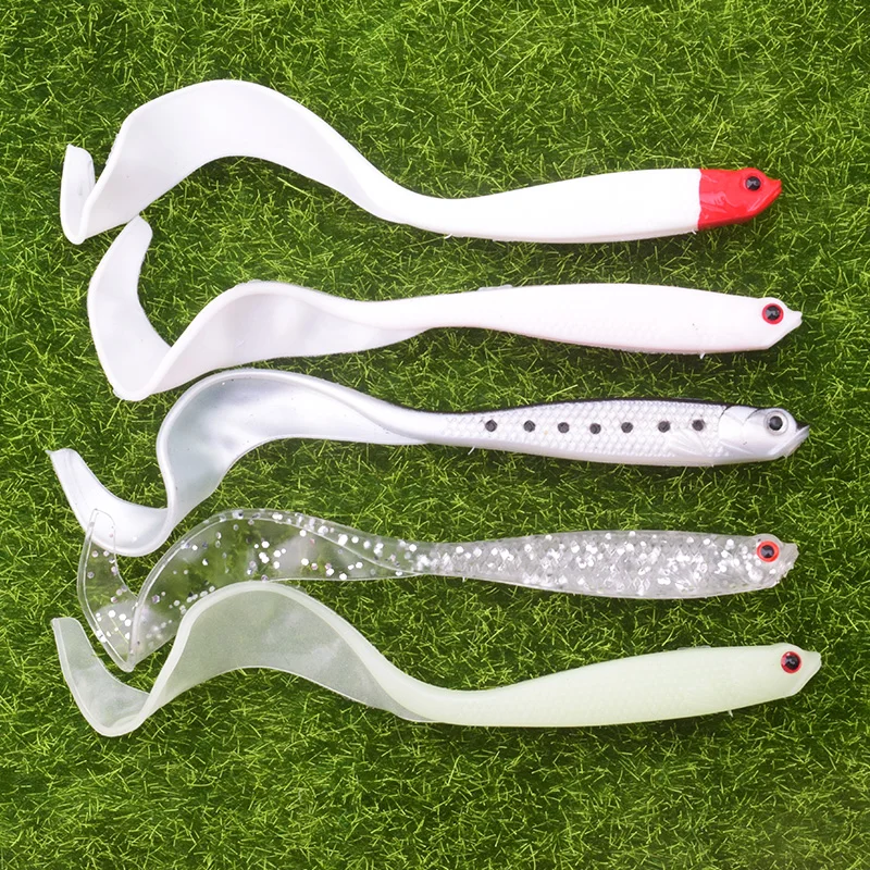 Señuelos de Pesca suaves con ojos 3D, cebo Artificial de silicona, 12cm, 6g, cola larga, anzuelo, Wobblers, 1 unidad - imagen 4