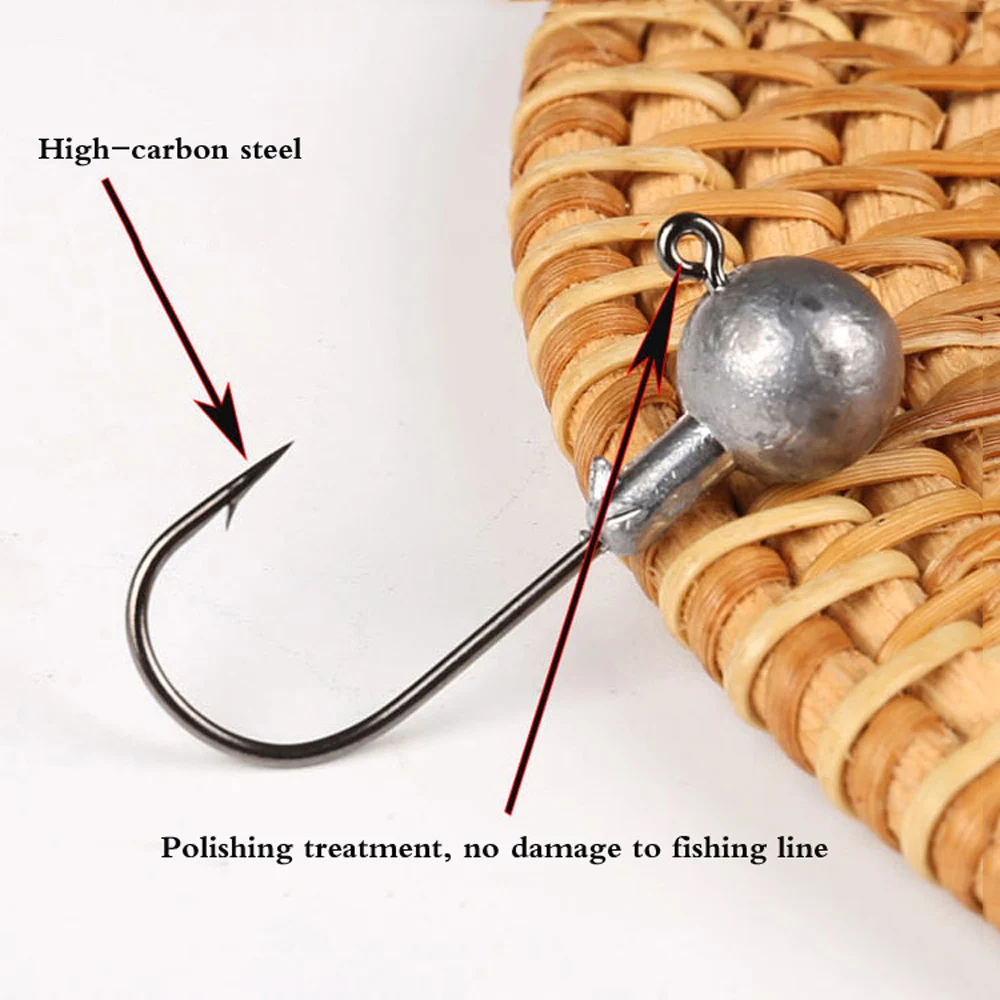 Anzuelo con cabeza plomada de acero al carbono de alta calidad, anzuelo con cabeza plomada de pesca de carpa con púas, 1G-10g, gancho individual para señuelo suave, aparejo de pesca de Lucio, 10 Uds. - imagen 4
