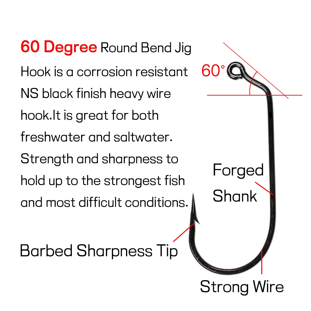 Elllv 20 piezas 1 # - 6/0 # Gancho de plantilla de 60 grados, ganchos de gusano suaves de agua dulce de agua salada de acero rico en carbono - imagen 2