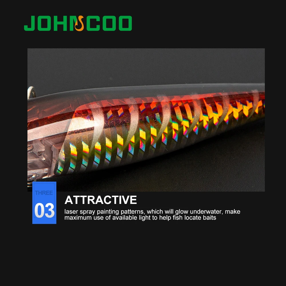 JOHNCOO-Señuelos de Pesca Wobblers de 100mm y 15g, sistema de peso de tungsteno, cebo duro flotante Artificial, Wobblers de alta calidad - imagen 5