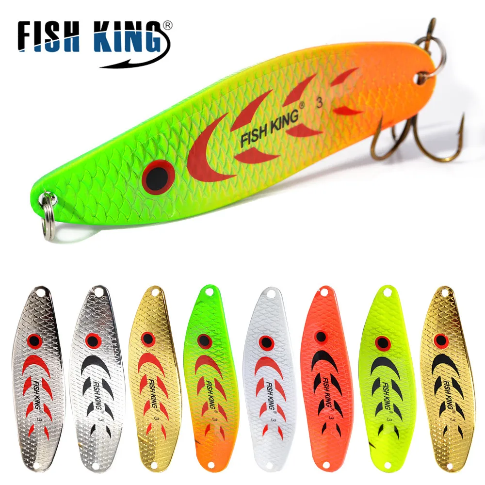 FISH KING 1 pieza 18g 28g spinner señuelo de Pesca cebo de metal cuchara aparejos de Pesca Vissen Pesca lentejuelas Paillette anzuelos individuales
