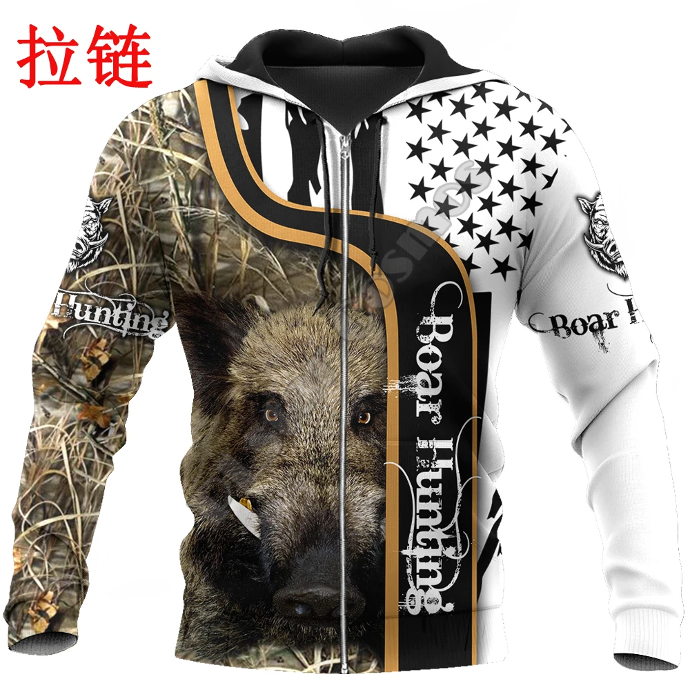 Hermosa caza de jabalí Caom 3D completamente estampado Unisex Deluxe Sudadera con capucha hombres sudadera Zip pulóver chaqueta Casual chándal KJ317 - imagen 3