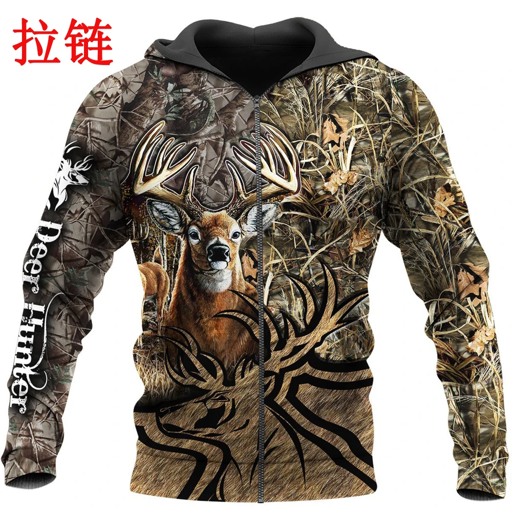Sudadera premium 3D ciervo caza unisex con capucha y cremallera - imagen 4