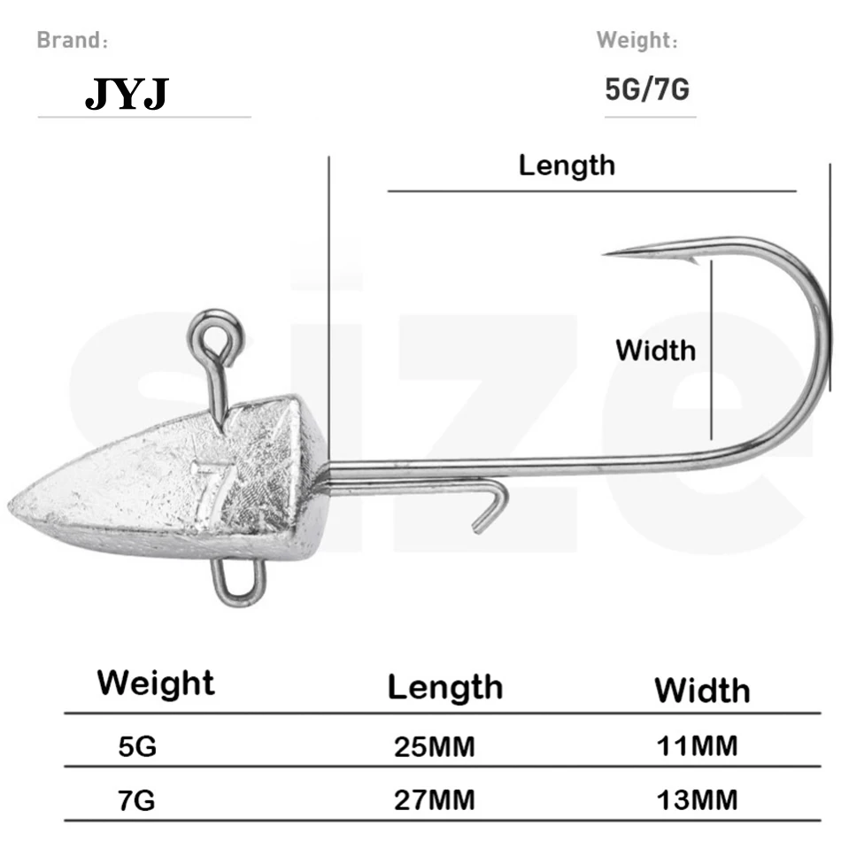 8 unids/lote 5g 7g anzuelos de cabeza triangular anzuelos de cabeza fija anzuelo de señuelo de pesca de gusano anzuelo suave cabeza de plantilla cebo Artificial aparejos de pesca - imagen 2