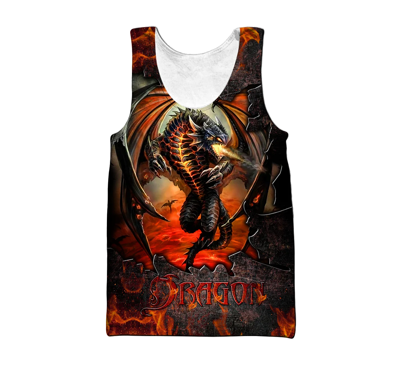 Camiseta sin mangas dragón fuego 3D – Chaleco moda urbana hombre - imagen 4