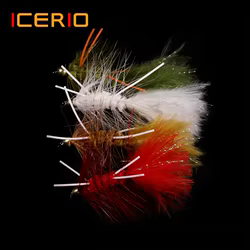 ICERIO-Cabeza de cuentas de latón con patas de goma, señuelos de mosca de pesca, anzuelo de atado de agua salada roja Oliva, trucha, moscas, cebo, 6 unidades
