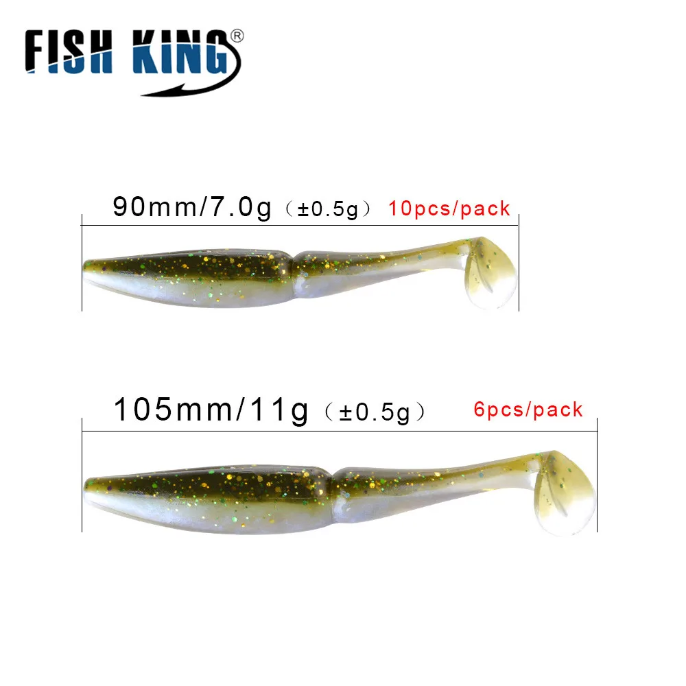 FISH KING-señuelo de pesca de silicona suave, 9-10,5 cm, cola en T, 6-10 Uds., cebos artificiales de goma, Wobblers para lubina