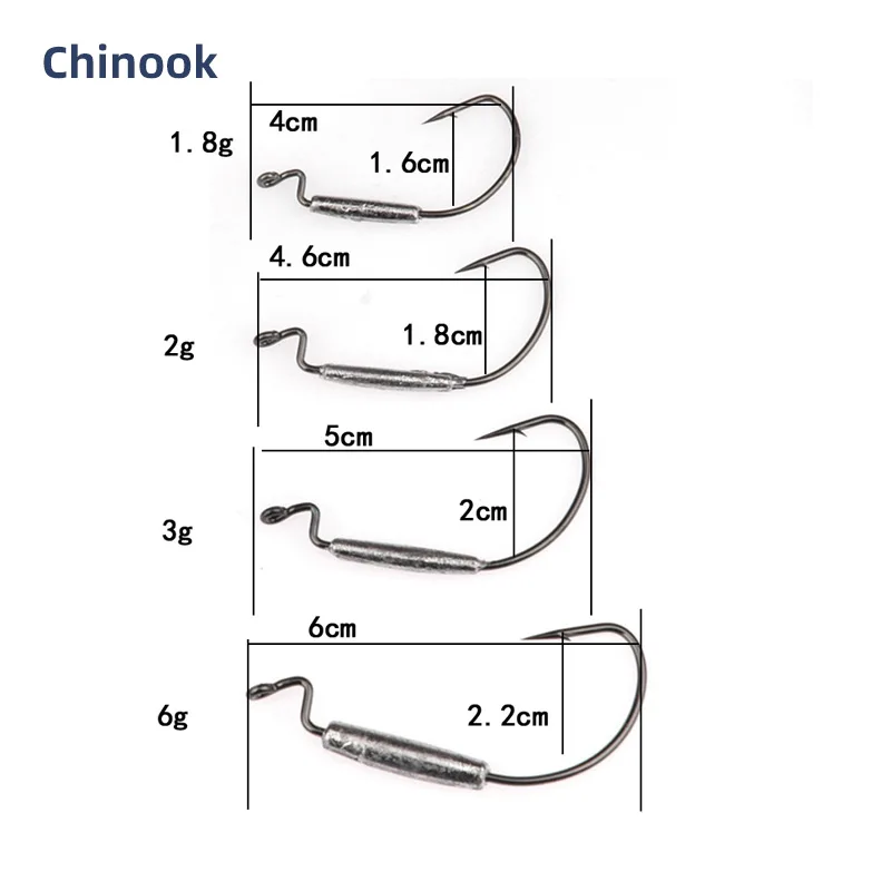 Chinook-señuelo suave de pesca, anzuelos de Swimbait ponderados, anzuelos de gusano, anzuelos anchos de acero rico en carbono, aparejos de cebo para pesca con caña - imagen 2