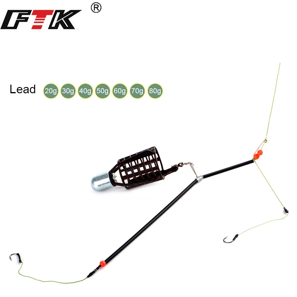 FTK-anzuelos de pesca de 47CM, 20G-80G de longitud, dos anzuelos, alimentador de cebo, soporte de cesta, jaula de señuelo de pesca con accesorios de línea - imagen 4