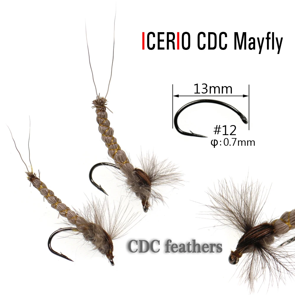 ICERIO-señuelo de pesca de trucha, 6 unidades, CDC, Mayfly, Deerhair, cuerpo seco, #12 - imagen 2