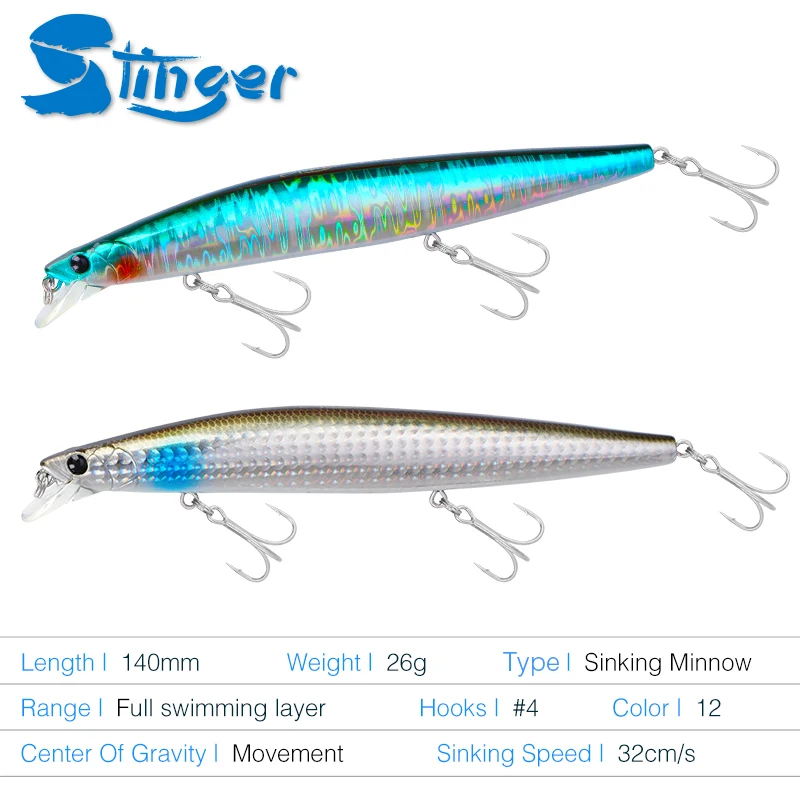 TSURINOYA-señuelo de pesca superior, pececillo hundido DW92 140mm 26g, agua salada, lubina negra, Lucio, cebos duros de fundición larga, peso de tungsteno - imagen 3