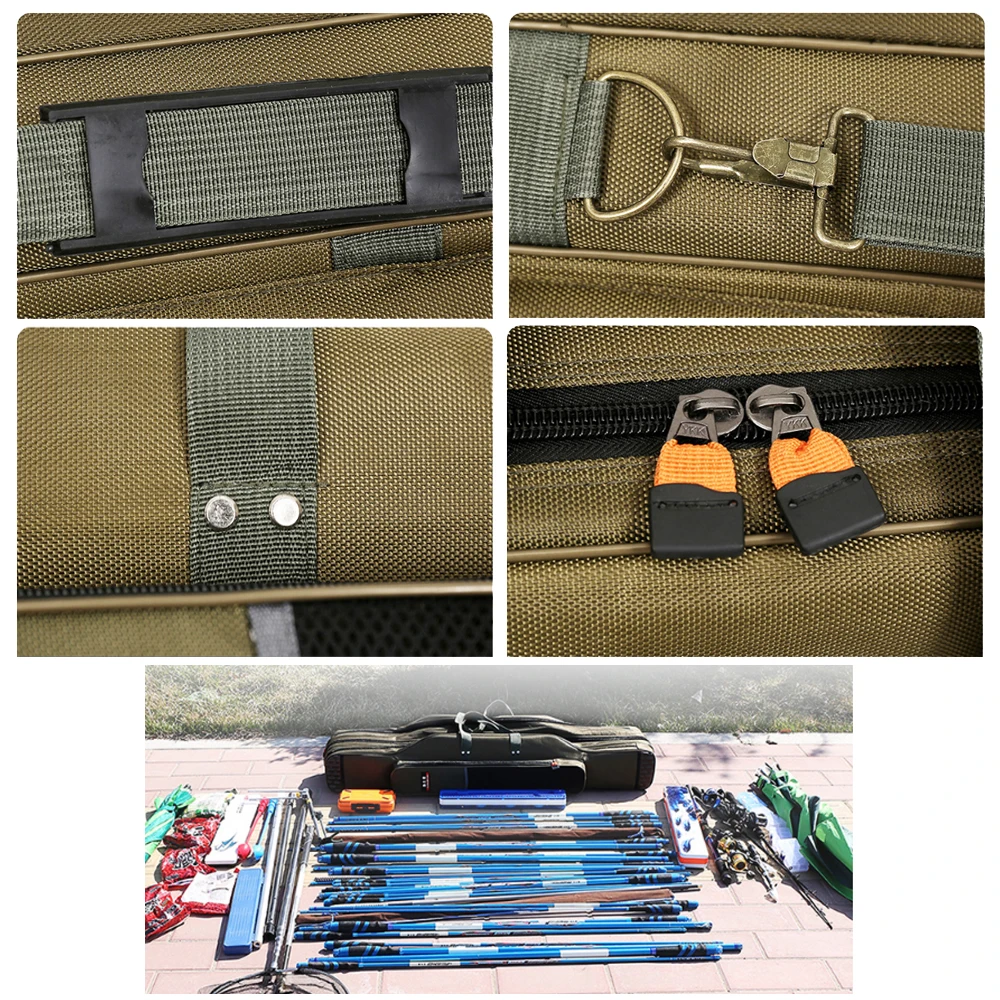 Bolsas de pesca gruesas de tres capas, bolsa de aparejos de caña de pescar de gran capacidad, 100/120/130cm con bolsa lateral de red, accesorio de pesca X306G - imagen 5