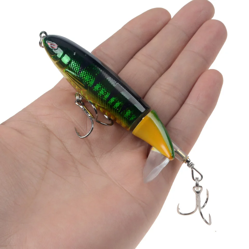 DHYJSFDC-señuelo de pesca clásico, 110mm, 15g, Whopper Topwater Popper, cebo Artificial, Plopper duro, cola giratoria suave - imagen 4