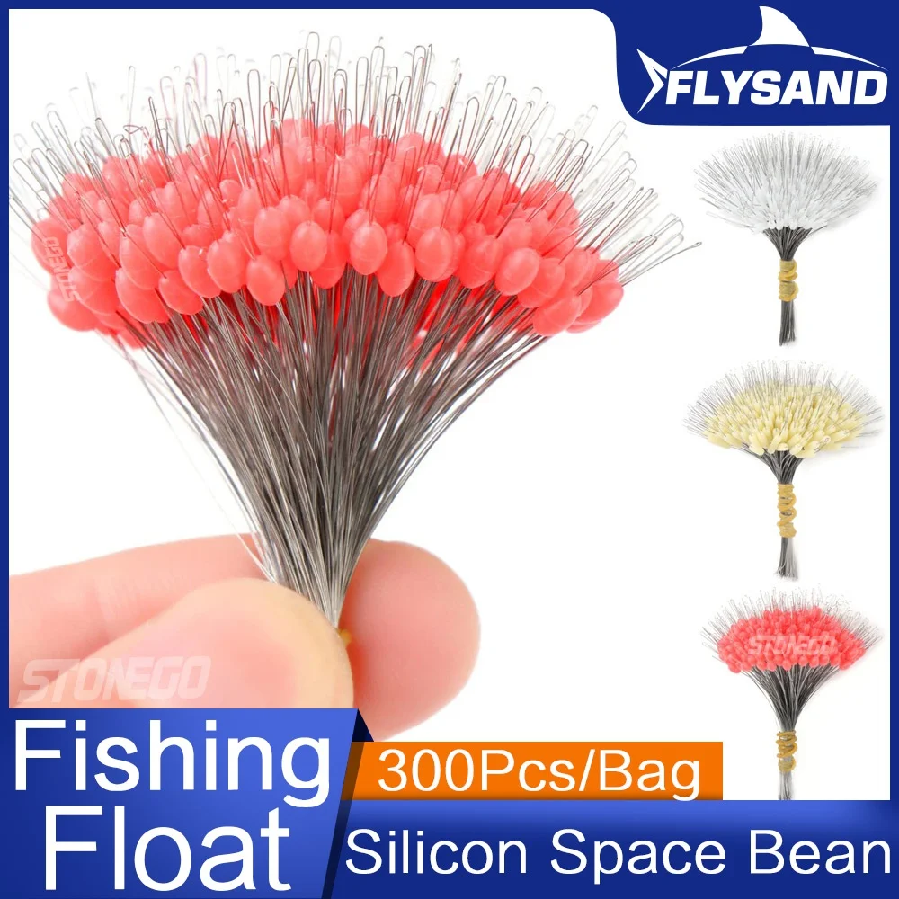 Tapón FLYSAND mostrando su diseño de conector sedal y 300 unids para pesca efectiva
