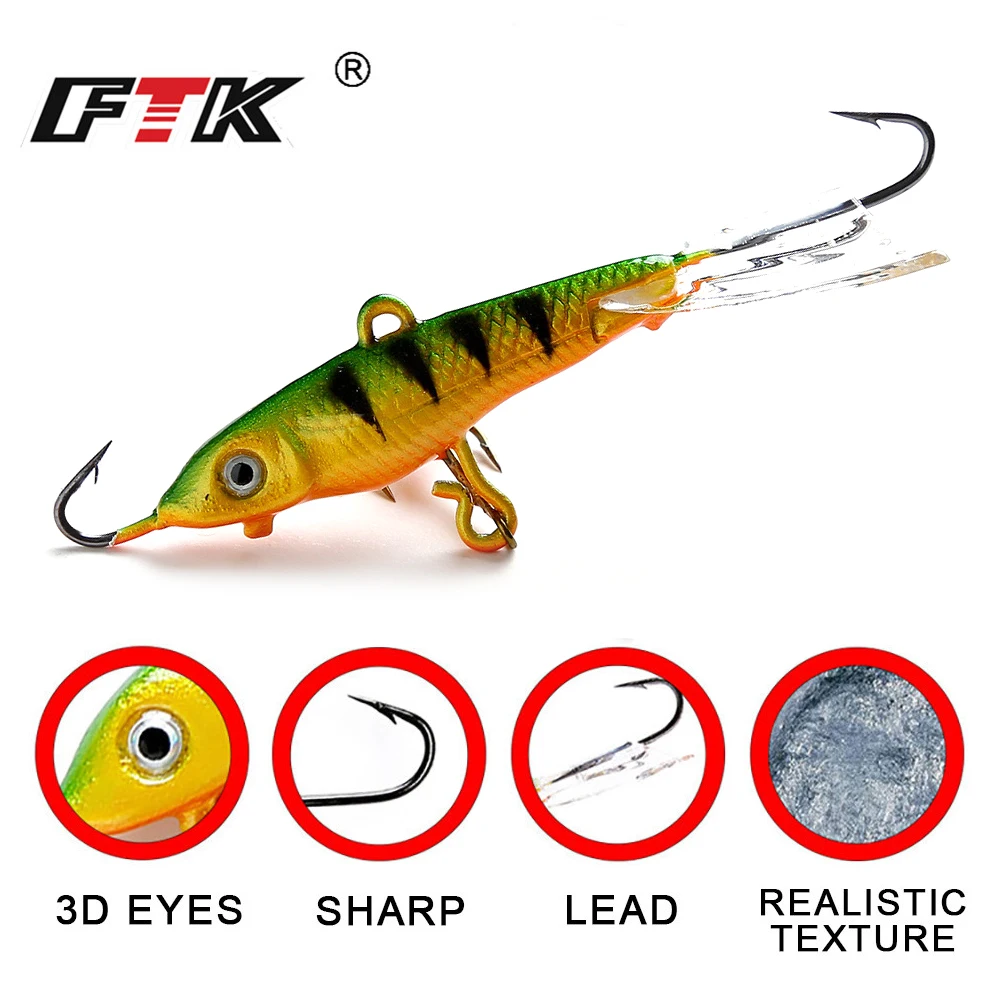 FTK-señuelo para pesca en hielo, 12g, 7,1 cm, equilibrio, ojos 3D, pesca de invierno, señuelos duros, plantilla, cebo de pesca con anzuelos triples - imagen 5