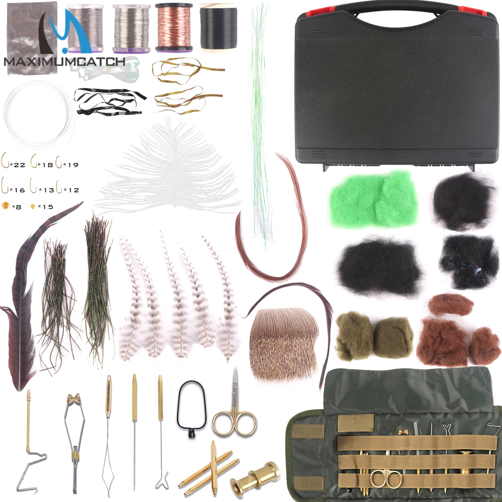 Maximumcatch Kit de atado de moscas con caja, pluma Natural, doblaje, ganchos, cuentas y herramientas, materiales de atado para fabricación DIY - imagen 3
