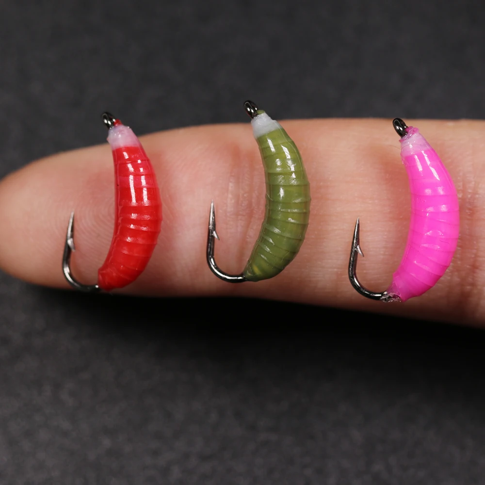 Bimoo 6PCS #8 #10 Nymph Scud Bug Worm Flies Caddis Larvae Rocky River Trout Fishing Flies Insect Bait Lure White Red - imagen 4