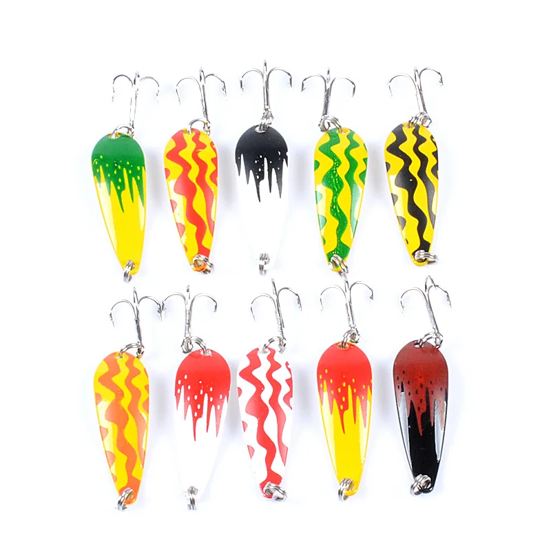 Señuelo de pesca giratorio de Metal, cebo duro Artificial de 4,2 cm/5,7g, lentejuelas de pintura en aerosol con anzuelo triple, aparejos de pesca, 1-10 Uds. - imagen 2