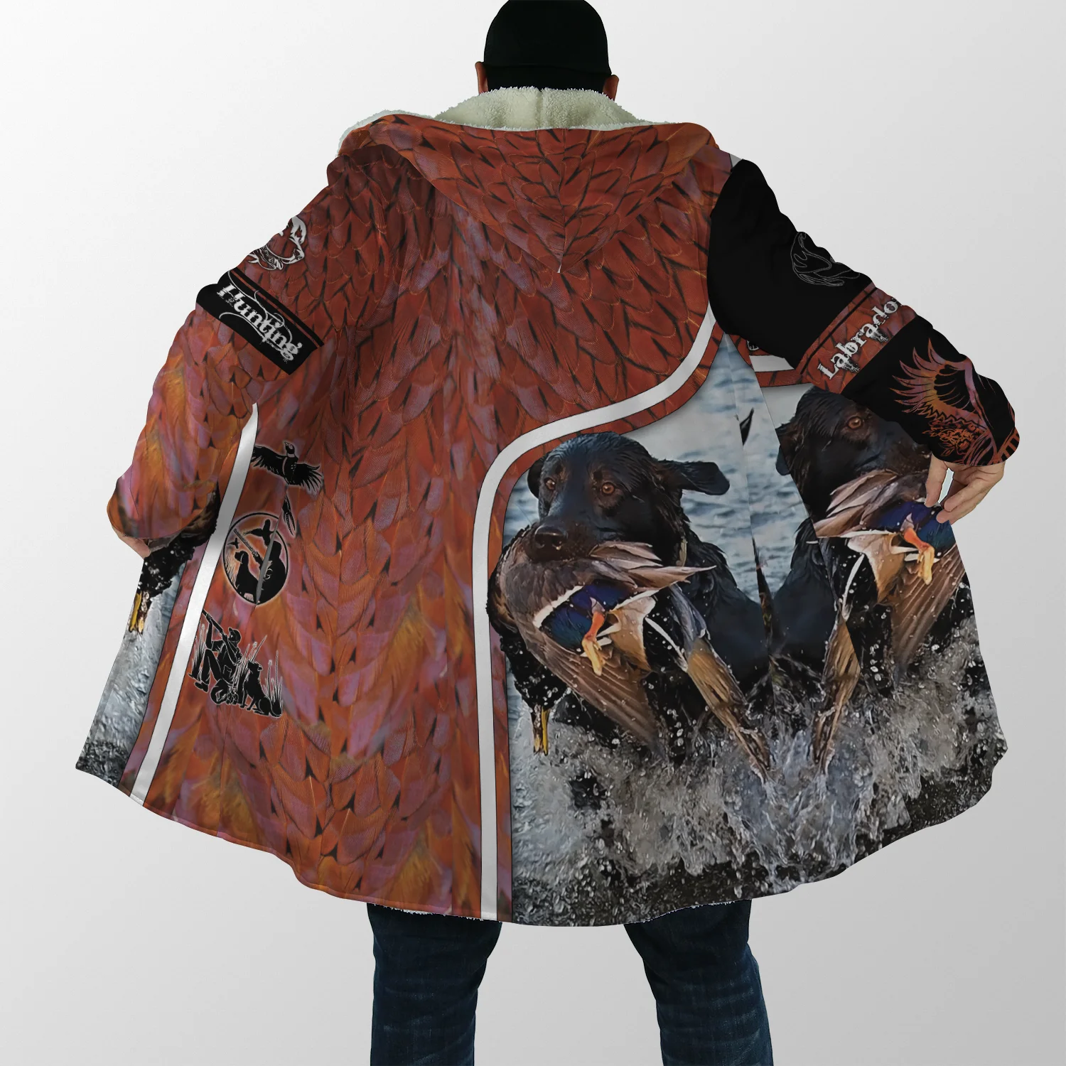 Capa de moda de invierno 2024 para hombre, capa con capucha de lana gruesa con estampado 3D de Labrador/Feasant Hunting, capa cálida informal Unisex DP10 - imagen 5