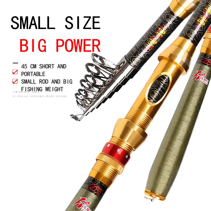 Caña de pescar telescópica de fibra de carbono, caña de pescar giratoria portátil, poste de viaje, barco de mar, roca - imagen 2