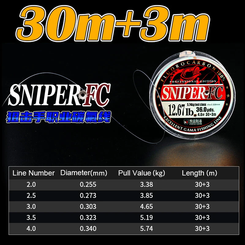 VOLIN-sedal de pesca de fibra de carbono, hilo de monofilamento superfuerte de calidad, fluorocarbono, pesca de carpa en agua salada, 30m + 3m, nuevo - imagen 2