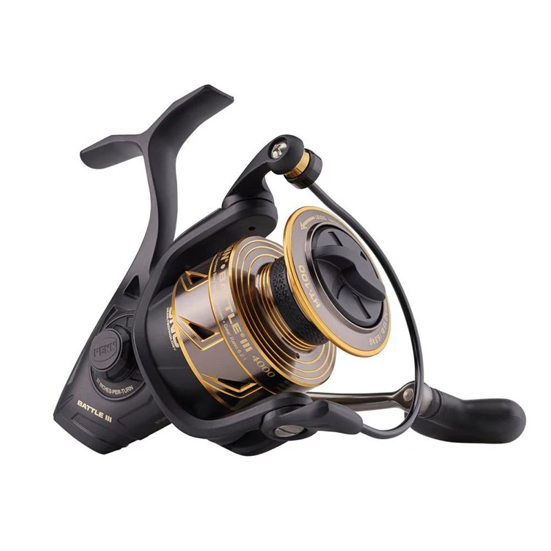 Penn BATTLE III-carrete de pesca giratorio de metal, arrastre máximo de 30lb/8000 kg, 5 + 1BB, Ht-100, BTL III, 6000HS, 13,6