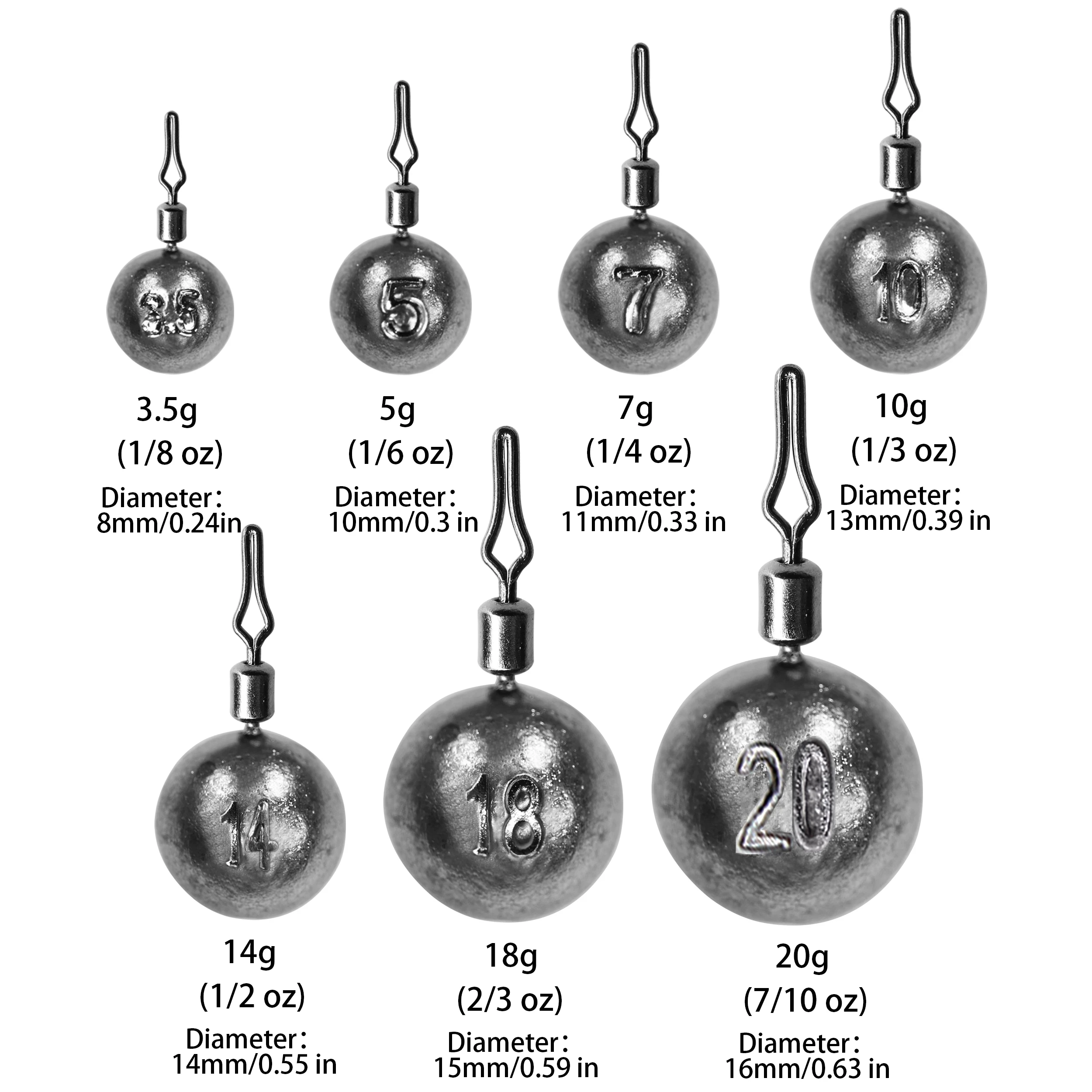 Pesas de pesca de 3,5g, 5g, 7g, 10g, 14g, 18g, 20g, 10 unids/lote - imagen 2