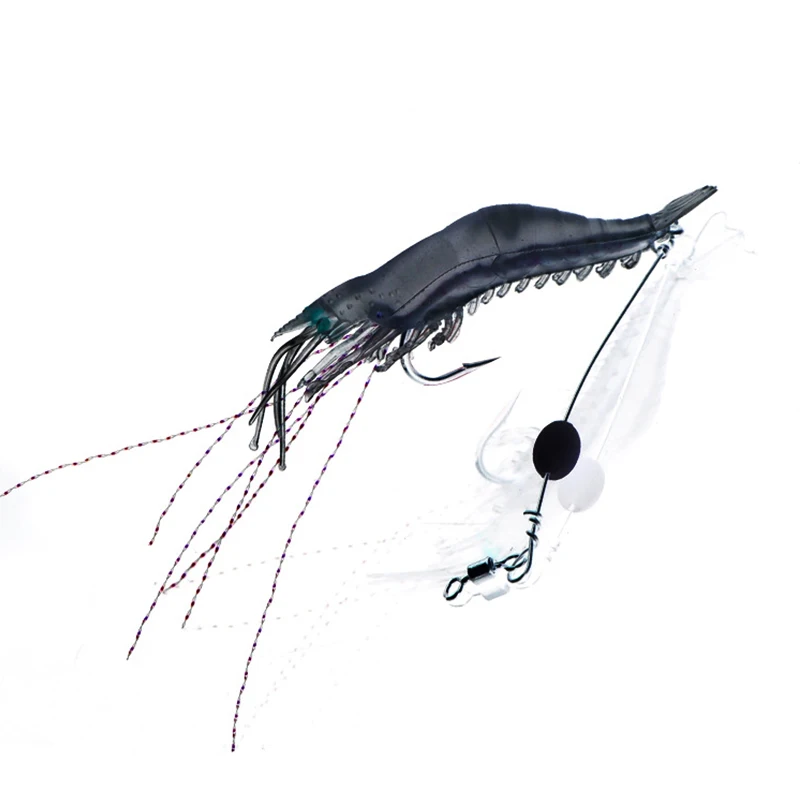 Cebo suave de camarón falso de silicona de colores mezclados, señuelo de mar Artificial con cuentas luminosas, ganchos giratorios, aparejos de pesca Sabiki, 5 uds. - imagen 4