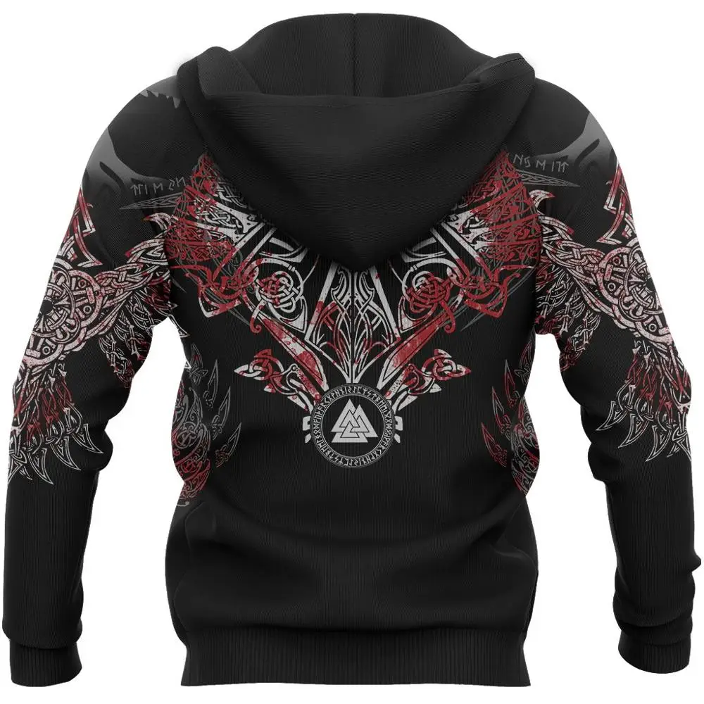 Sudadera con capucha con estampado 3D de cuervo de Odin para hombre, sudadera con cremallera, ropa de calle Harajuku, chaqueta informal Unisex, chándales KJ0140 - imagen 4
