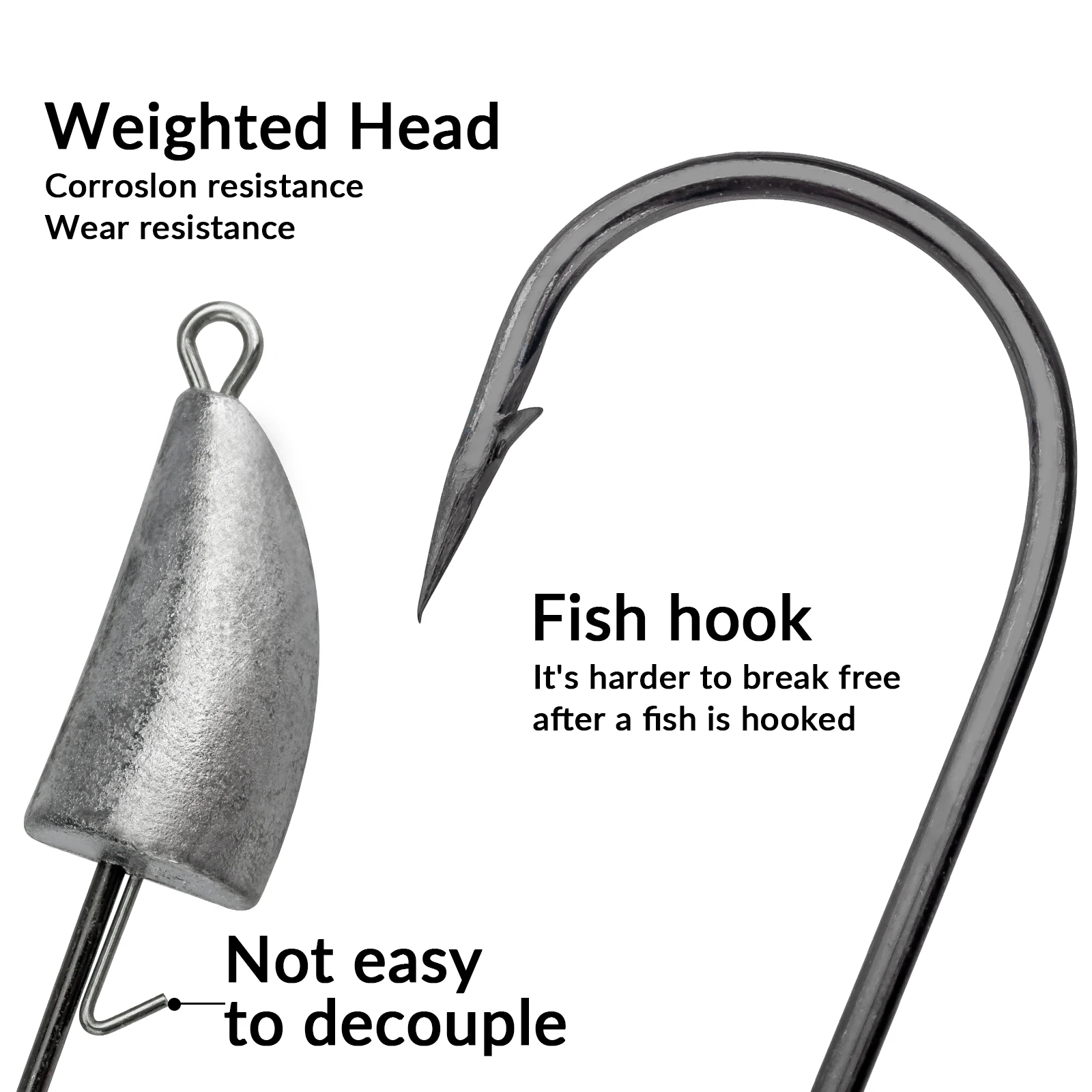 Anzuelos de pesca con cabeza de anzuelo de bala, 5 uds., 3,5g, 5g, 7g, 10g, 14g, 20g, anzuelos con cabeza de plomo, anzuelo de señuelo suave de vástago largo sin malezas de agua dulce - imagen 4