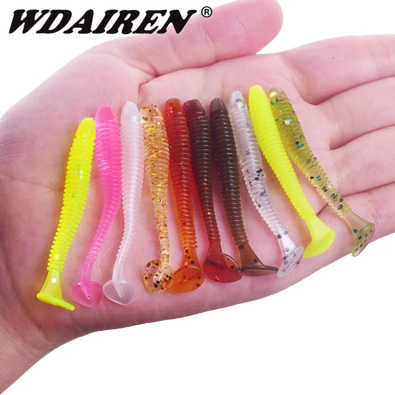 Señuelos de gusano Artificial para pesca, cebo suave de 48mm y 0,8g, Wobblers, olor a pescado, cebo Flexible de silicona, gusanos Swimbait, 10 unids/lote - imagen 3